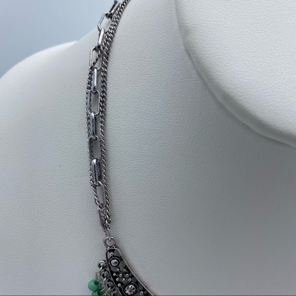 Southwestern Boho Silver Tone Multi Strand Dangling Beaded Statement Necklace - Picture 8 of 14